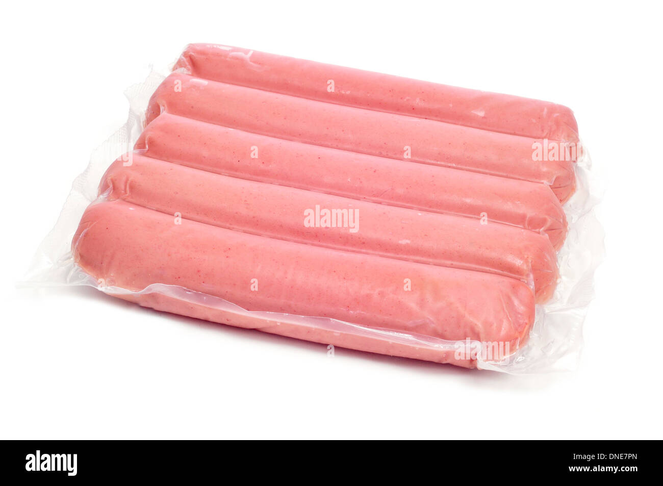 packaged raw hot dogs on a white background Stock Photo Alamy