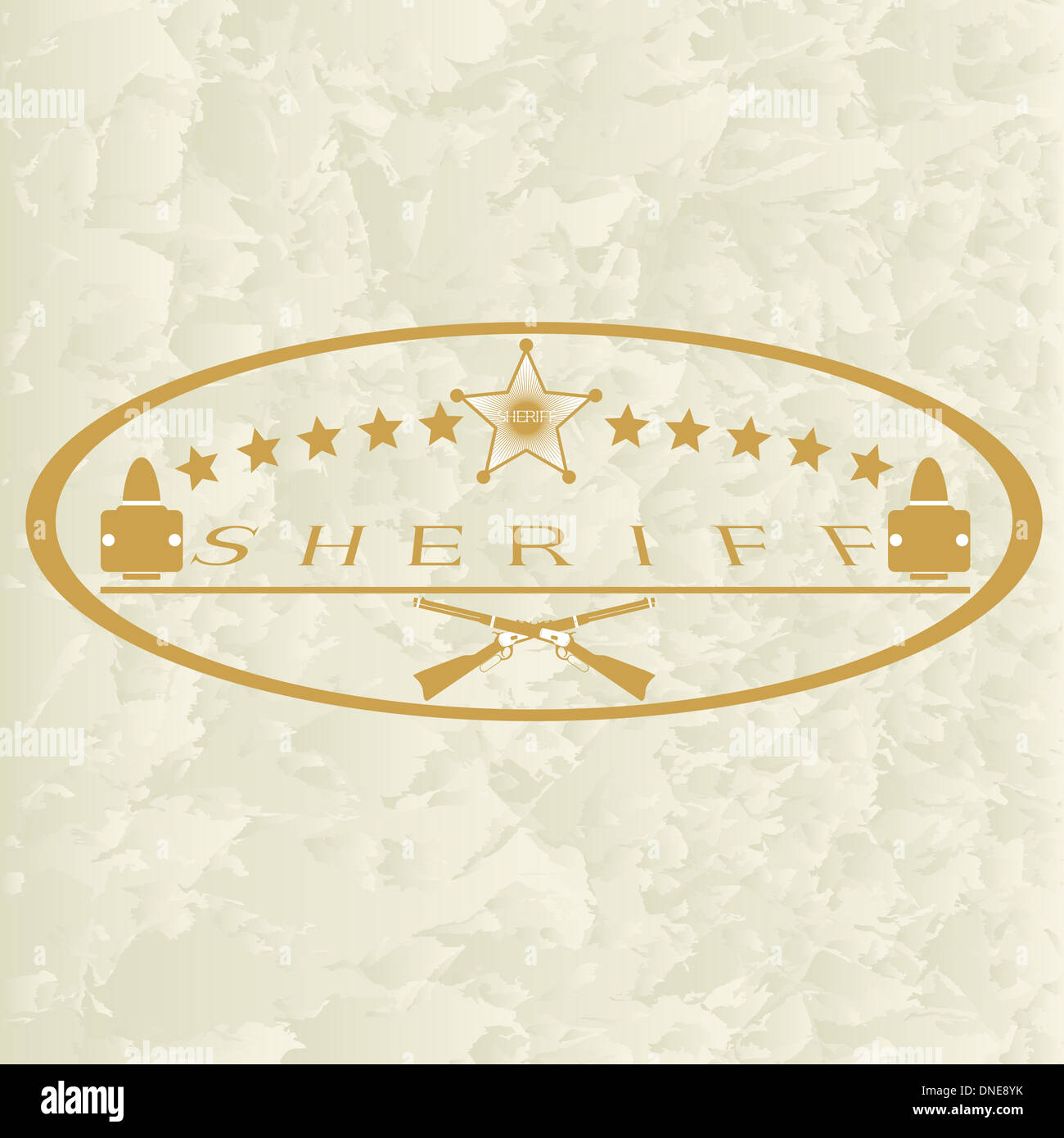 Old sheriff badge and small arms. The illustration on a white ...