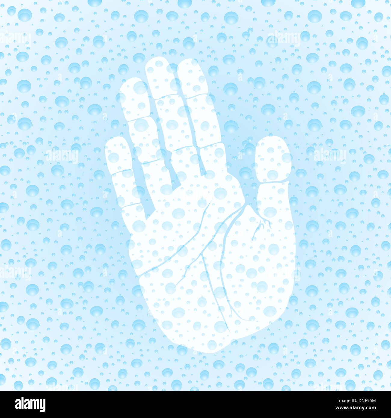 Handprint on the sweaty glass. The illustration on blue background Stock Photo