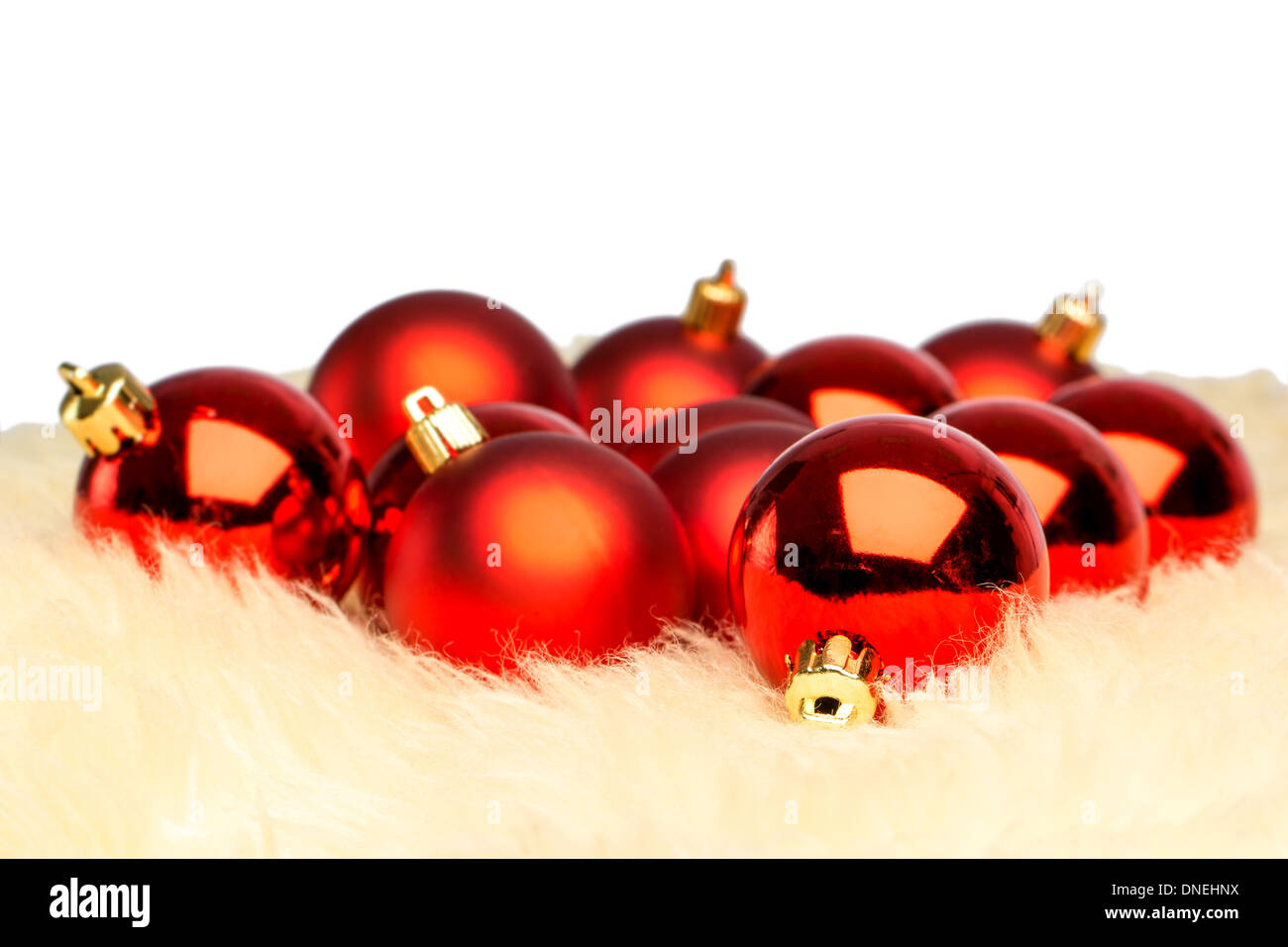 Red Christmas balls on a light background Stock Photo