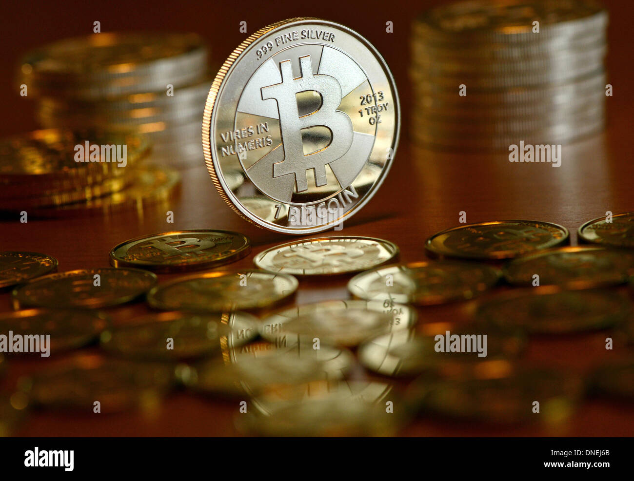 Berlin, Germany. 28th Nov, 2013. Illustration A Bitcoin coins