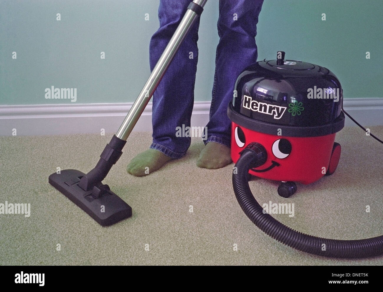 Caucasian Man Vacuuming a Carpet with a Henry Vacuum Cleaner MODEL RELEASED Stock Photo Alamy
