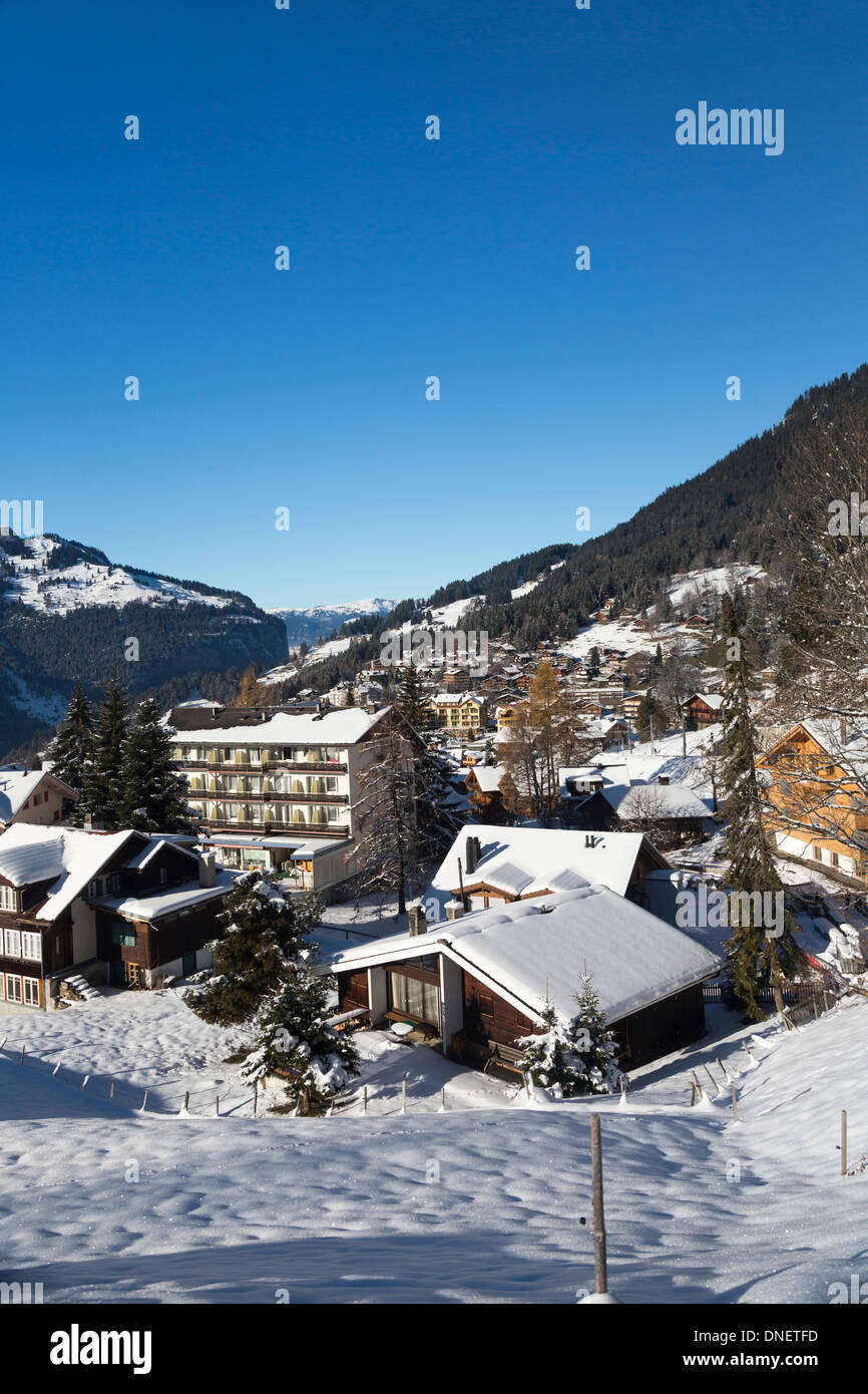 winter view of village of Wengen, Bernese Oberland, Switzerland Stock