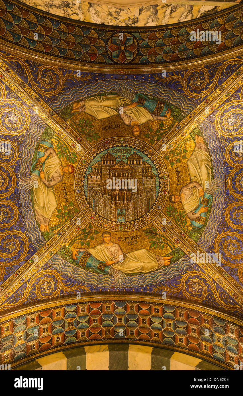 Ceiling Civitas Dei, Entrance of the Cathedral, Aachen, Germany Stock Photo