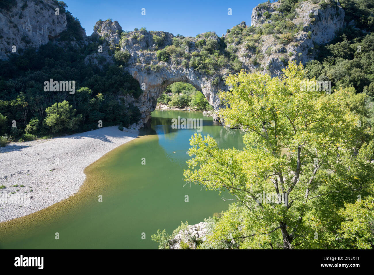 Ardèche River, France, Europe. The famous rock Pont d'Arc over the
