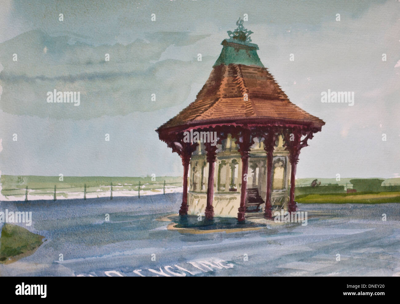 Victorian Seafront Shelter Watercolour Painting Stock Photo