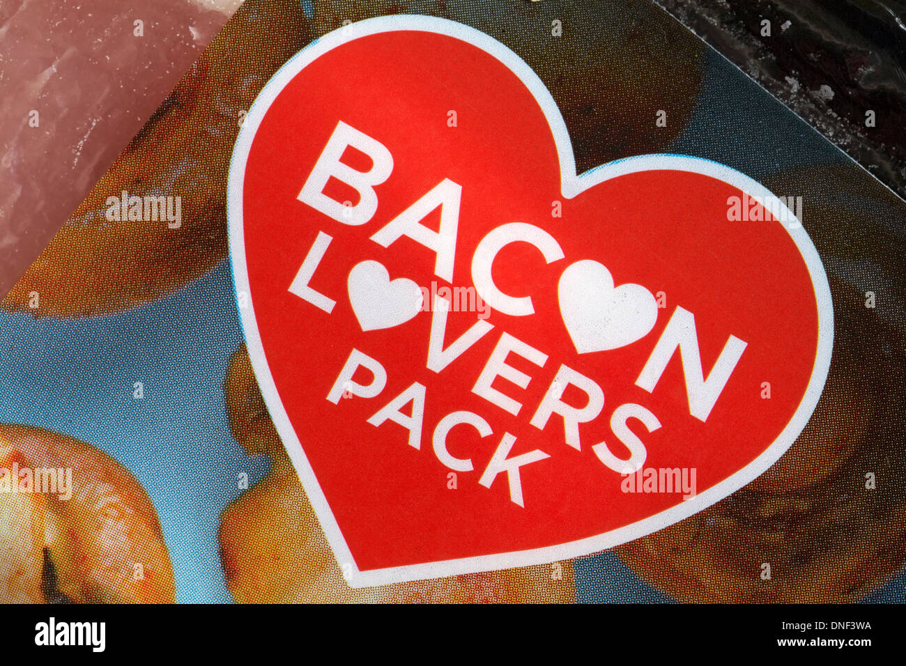 Bacon lovers pack - detail on pack of bacon Stock Photo