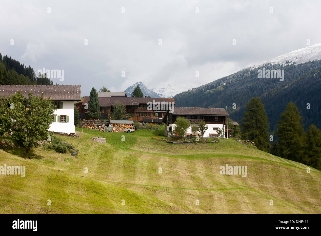 The village of Stafelalp above Frauenkirch Landwasser Valley near Davos Graubunden Switzerland Stock Photo