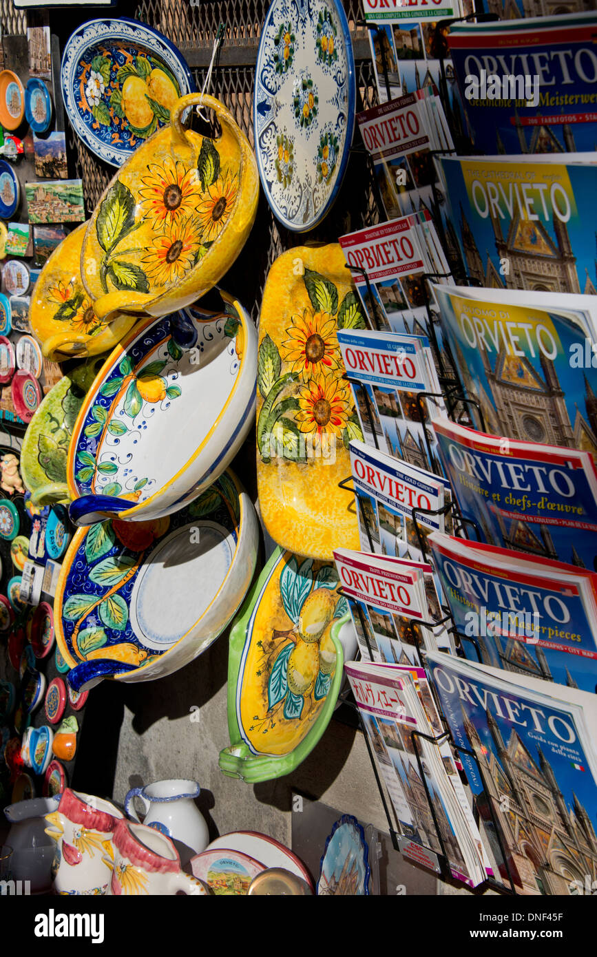 Italy, Orvieto. Detail of traditional hand painted Italian pottery for