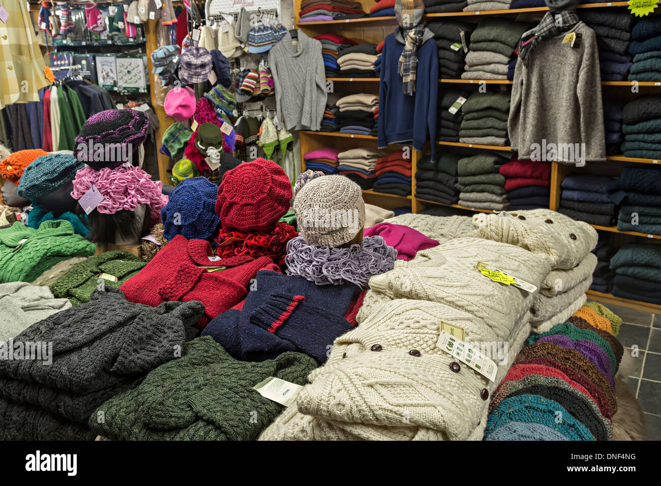 Aran sweaters and knitted goods on sale, Ireland Stock Photo