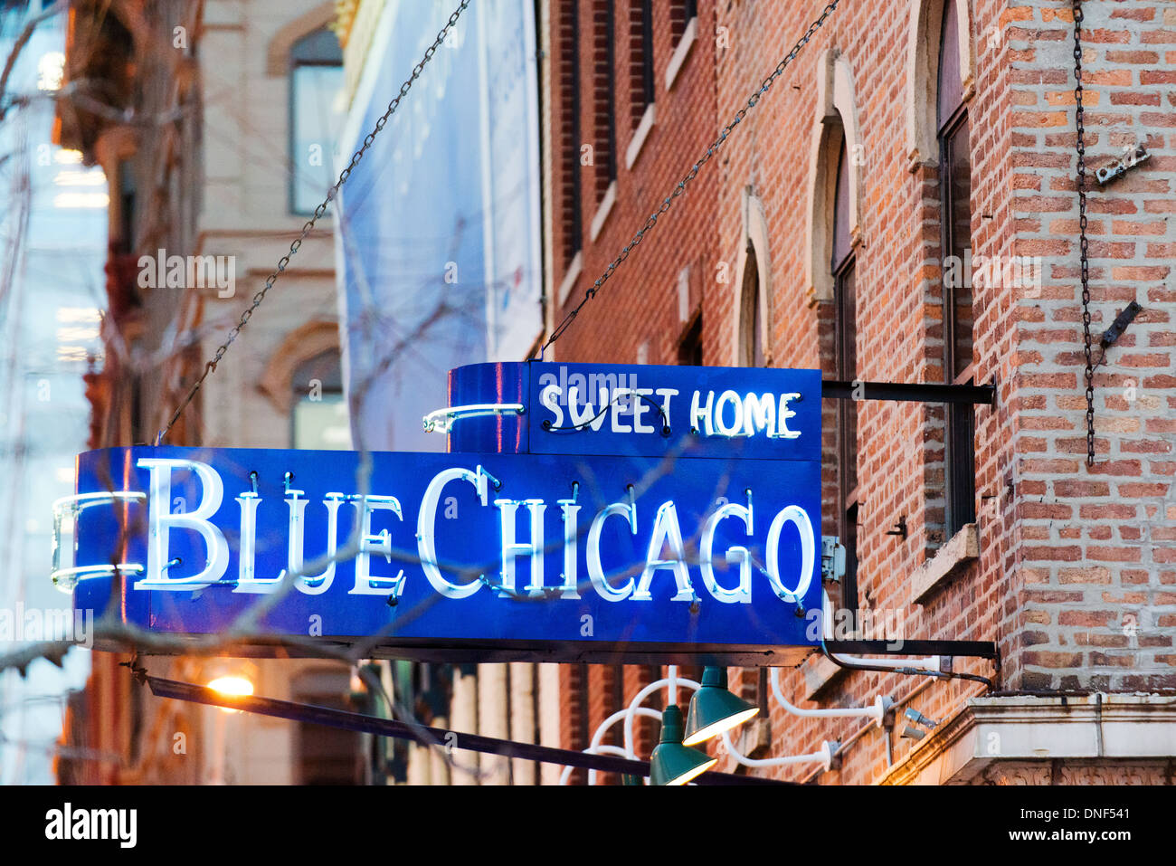 Sign for the Blue Chicago blues club. Stock Photo