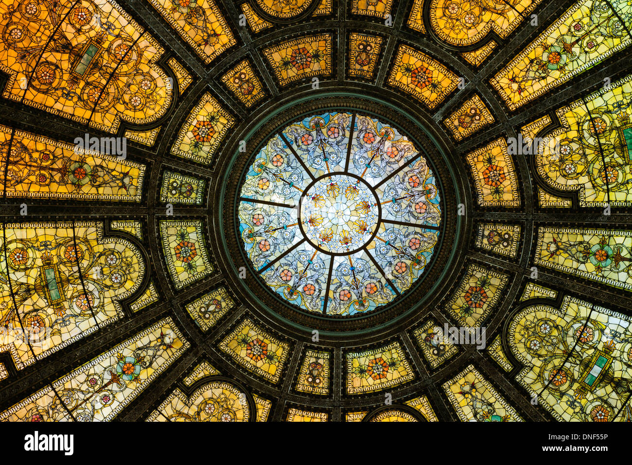 Healy and Millet stained glass dome in the Chicago Cultural Center
