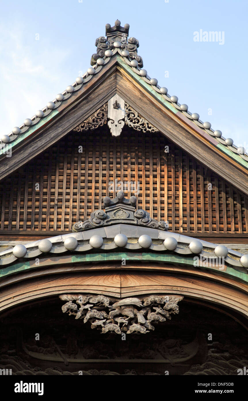 Upper part facade of Sento Japanese bath house Kodakara-yu at Edo-Tokyo Open Air Architectural Museum Stock Photo