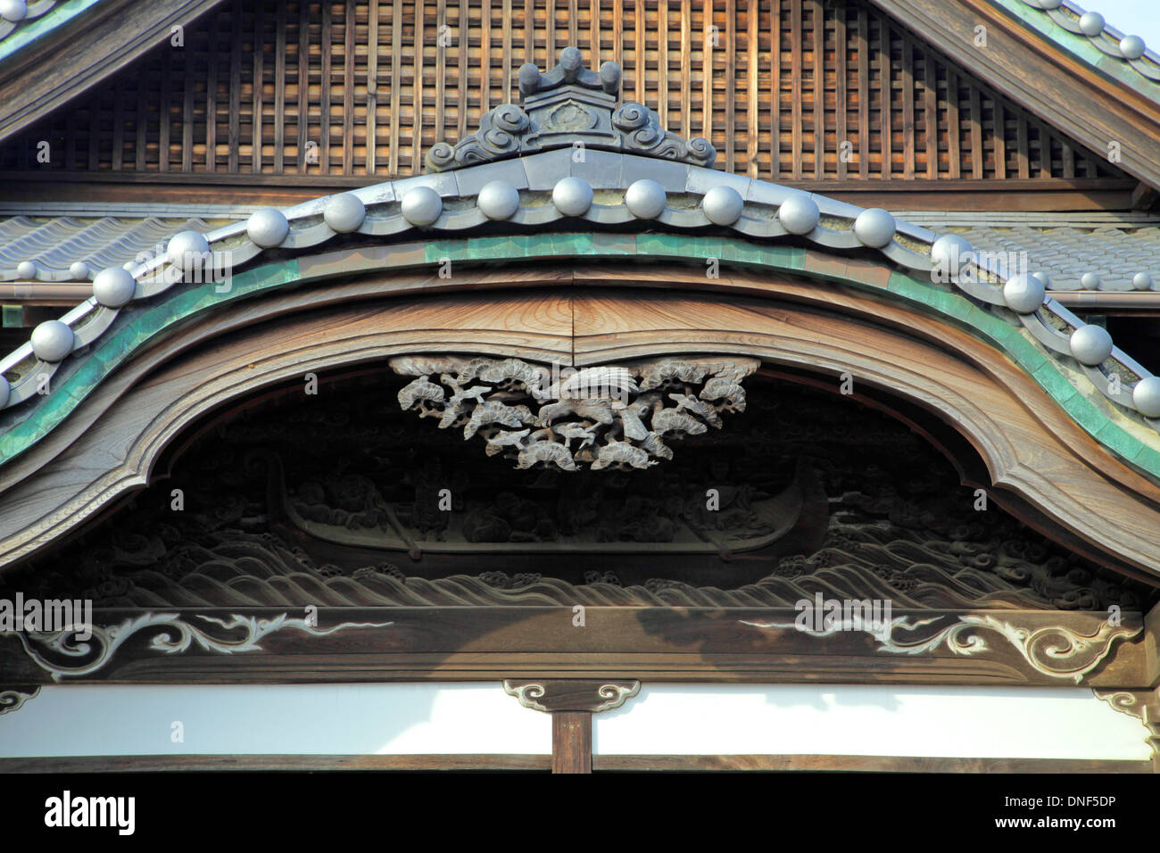 Upper part facade of Sento Japanese bath house Kodakara-yu at Edo-Tokyo Open Air Architectural Museum Stock Photo