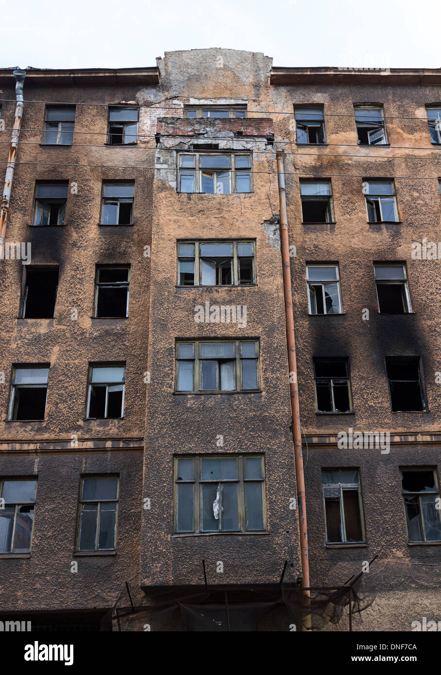 Broken burned building Stock Photo