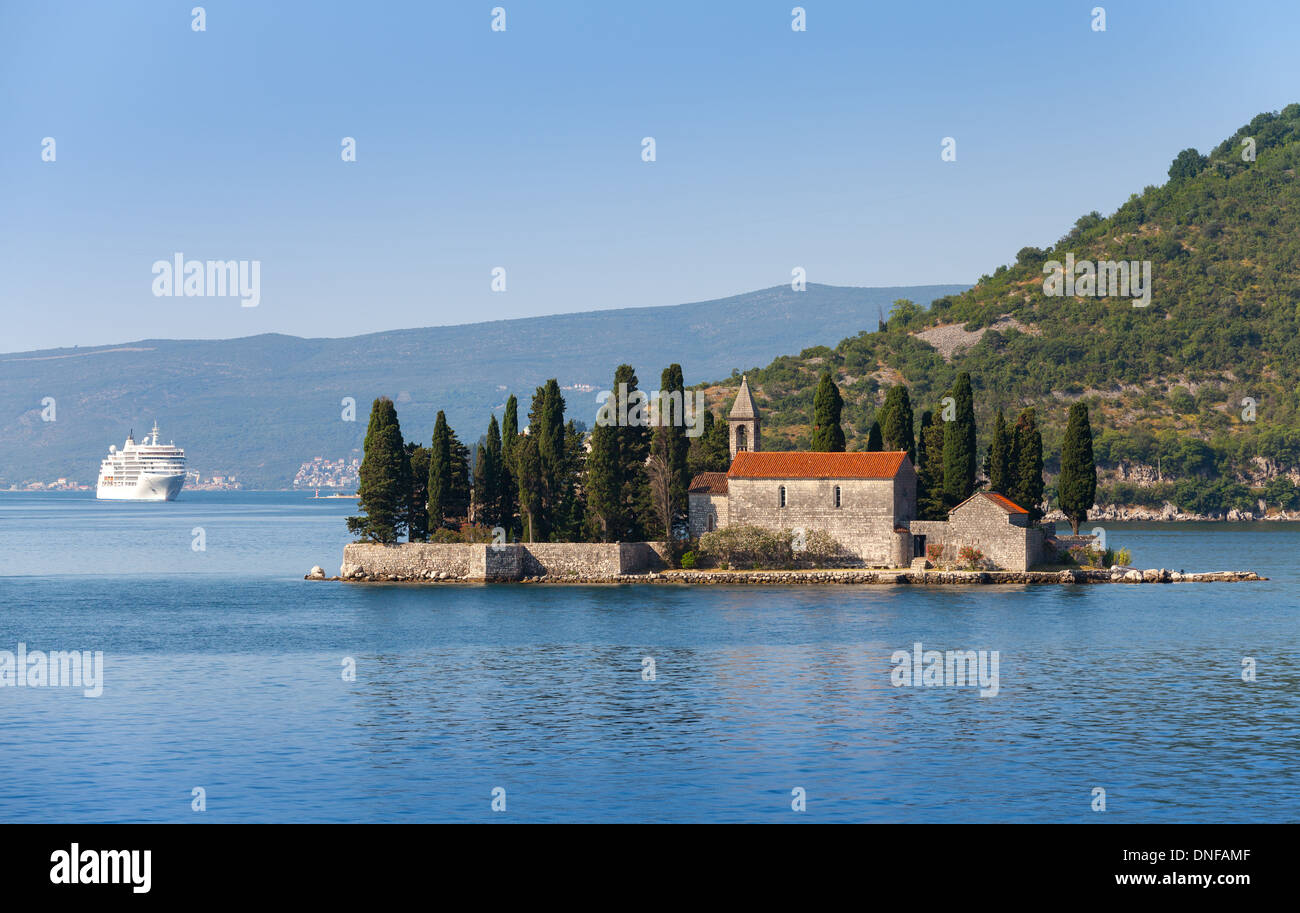 Bay of Kotor. Small island with Monastery Stock Photo