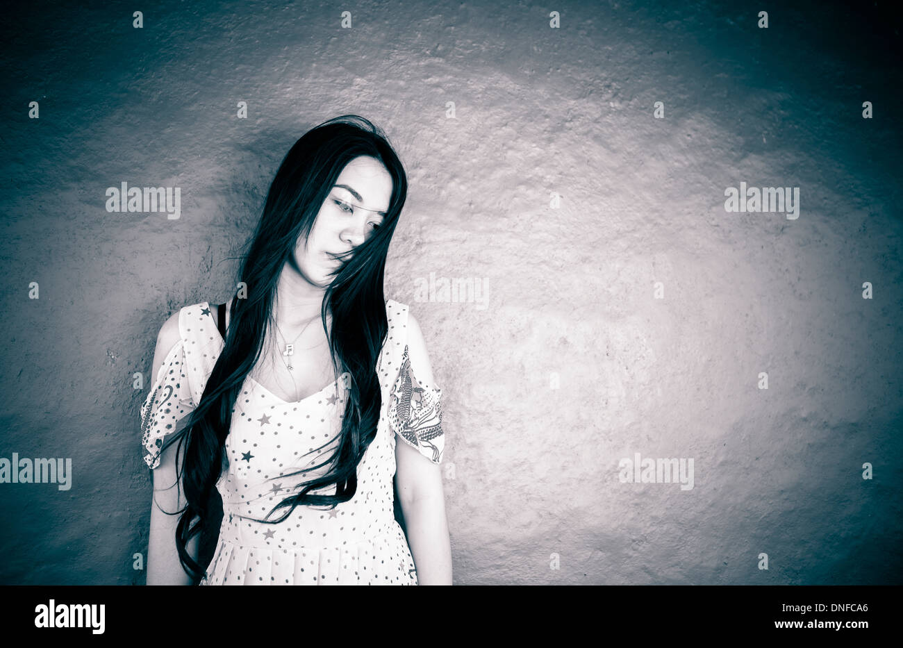 Sad woman, black and white color Stock Photo - Alamy