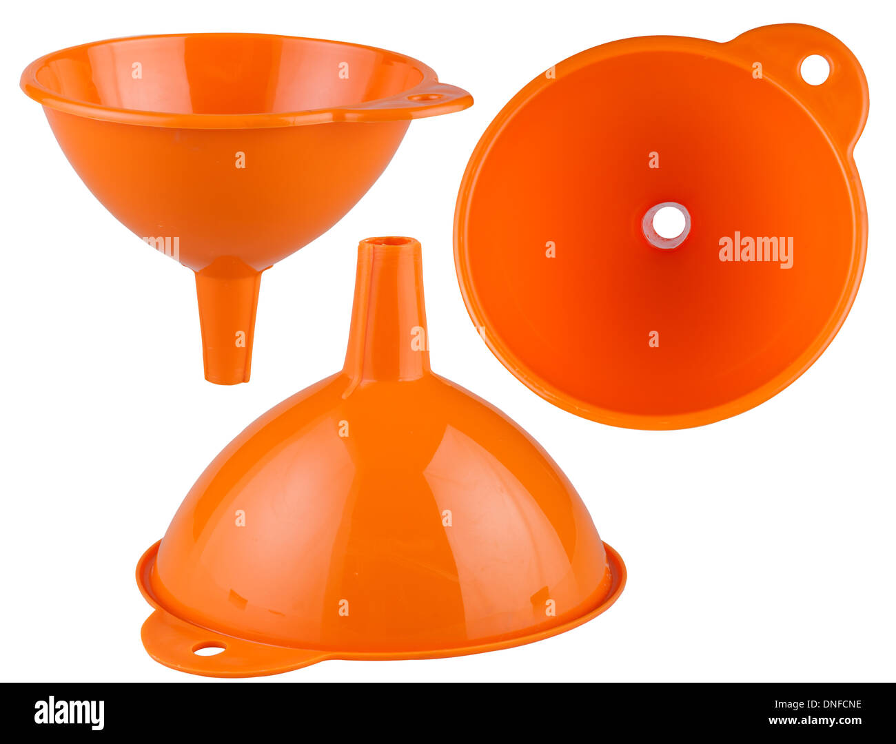 an orange bottle funnel shot at different angles. Clipping paths included Stock Photo