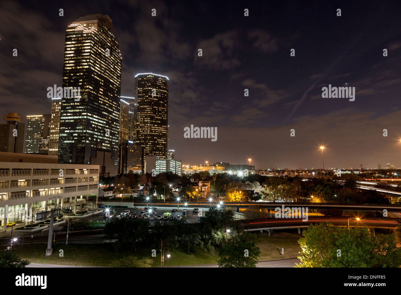 Downtown at night in Houston, Texas Stock Photo Alamy