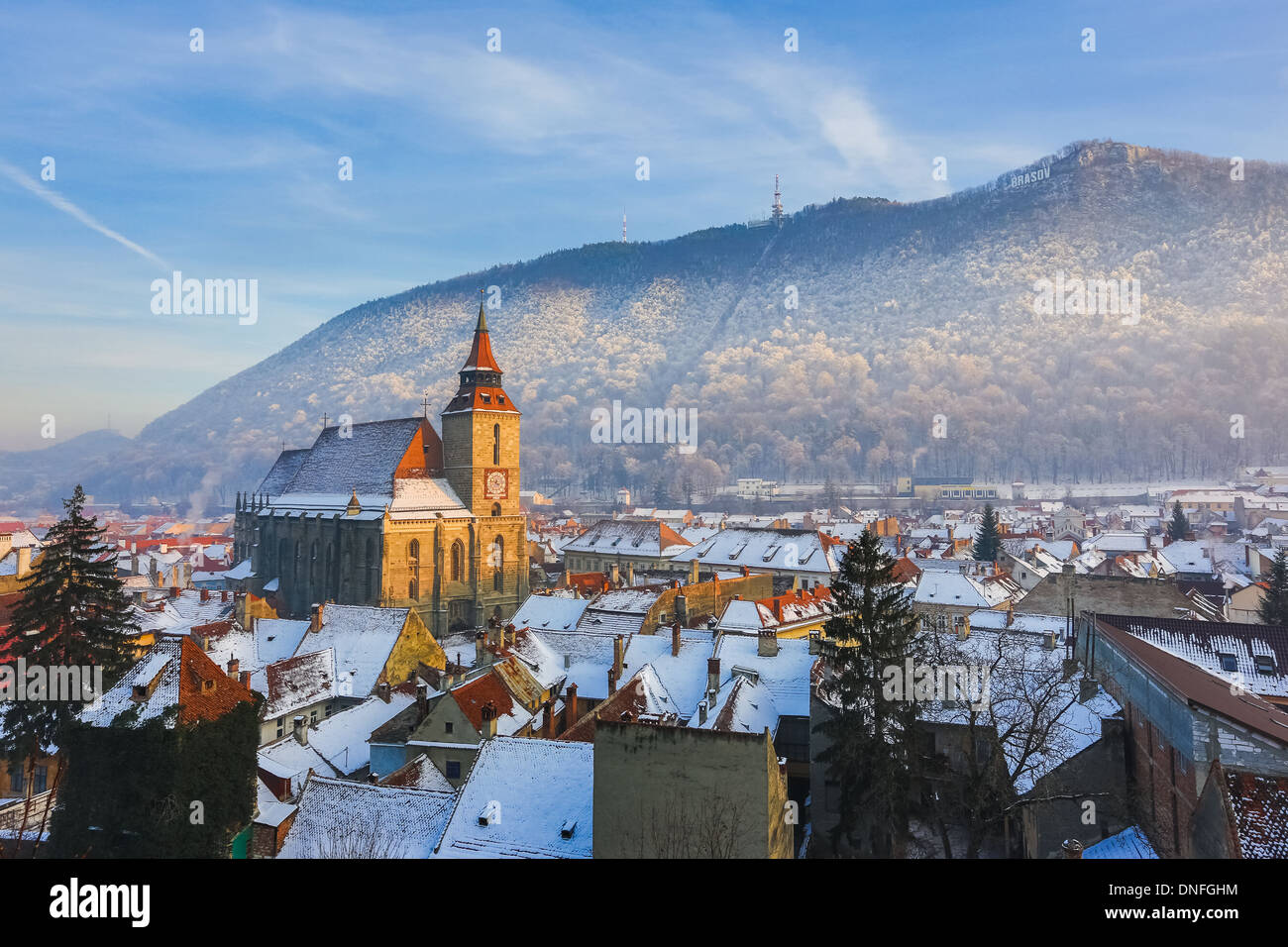 Panoramic view of the downtown Brasov, Romania Stock Photo