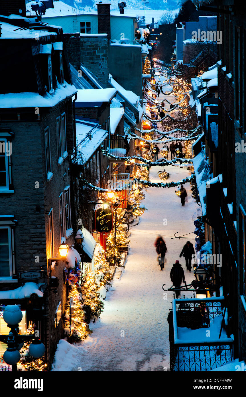 Christmas lights in the streets of Petit Champlain area in Quebec City
