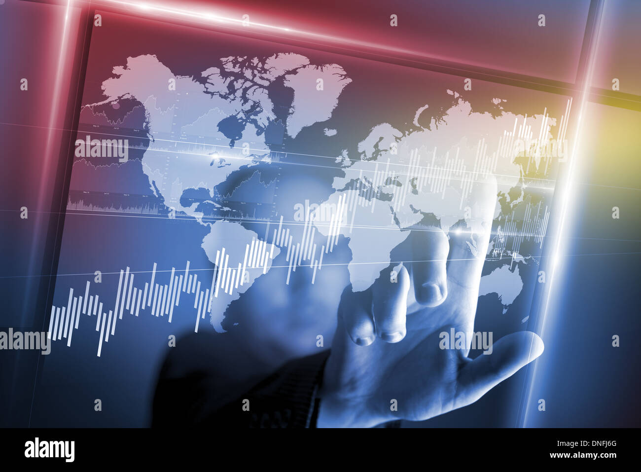 Virtual Screen Technology Illustration. Businessman Working on Digital ...