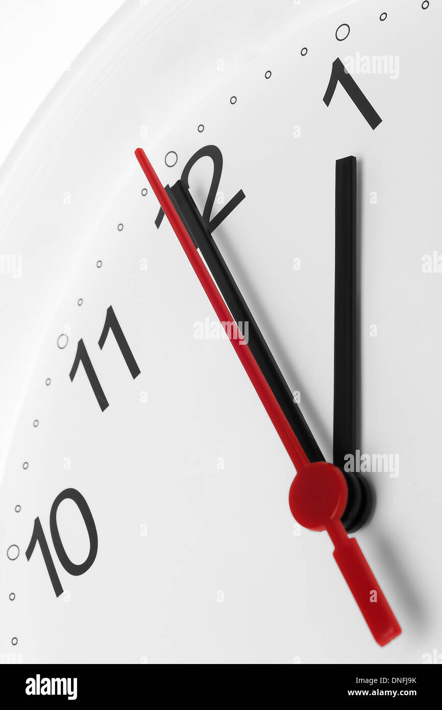 Clock face showing lunch break and working time on white background