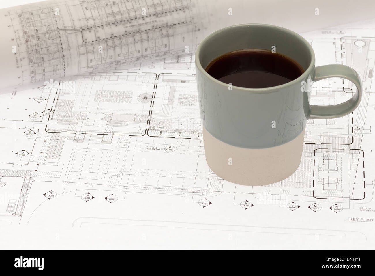 Architectural design and drawing with coffee cup Stock Photo Alamy