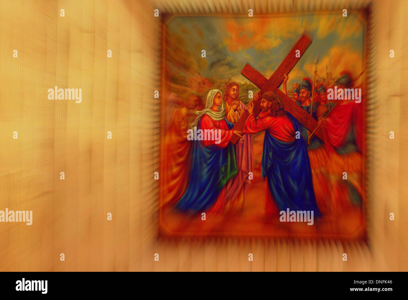 Painting of 'Jesus Crucifixion' at ceiling of a church, Santa Cruz Basilica, Fort Kochi, Kochi, Kerala, India Stock Photo