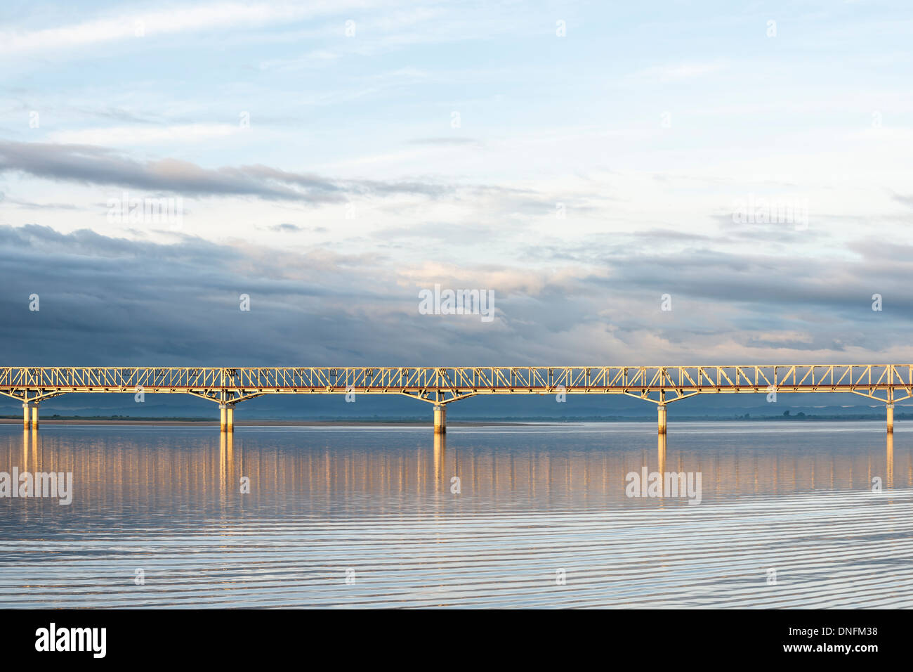 Pakokku Bridge across the Irrawaddy River in Myanmar. Myanmar travel and people images. Stock Photo