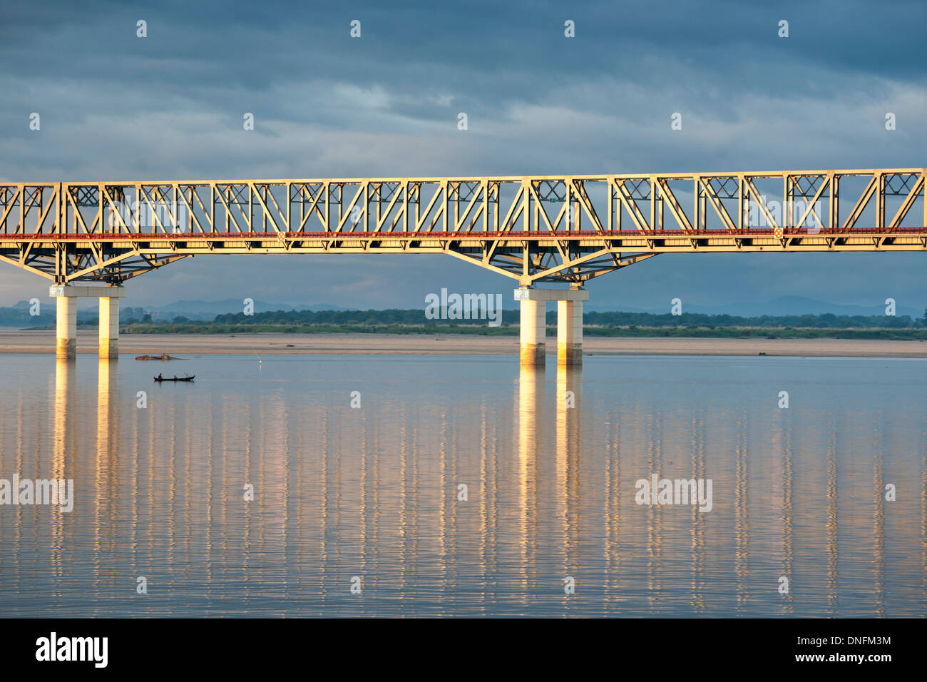 Pakokku Bridge across the Irrawaddy River in Myanmar. Stock Photo