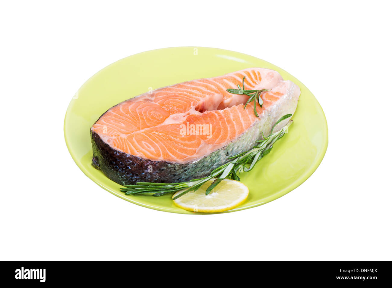 Fresh raw salmon red fish steak with herbs and spices Stock Photo