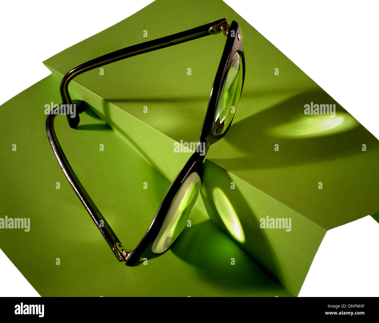 Light reflection through high diopter retro glasses Stock Photo