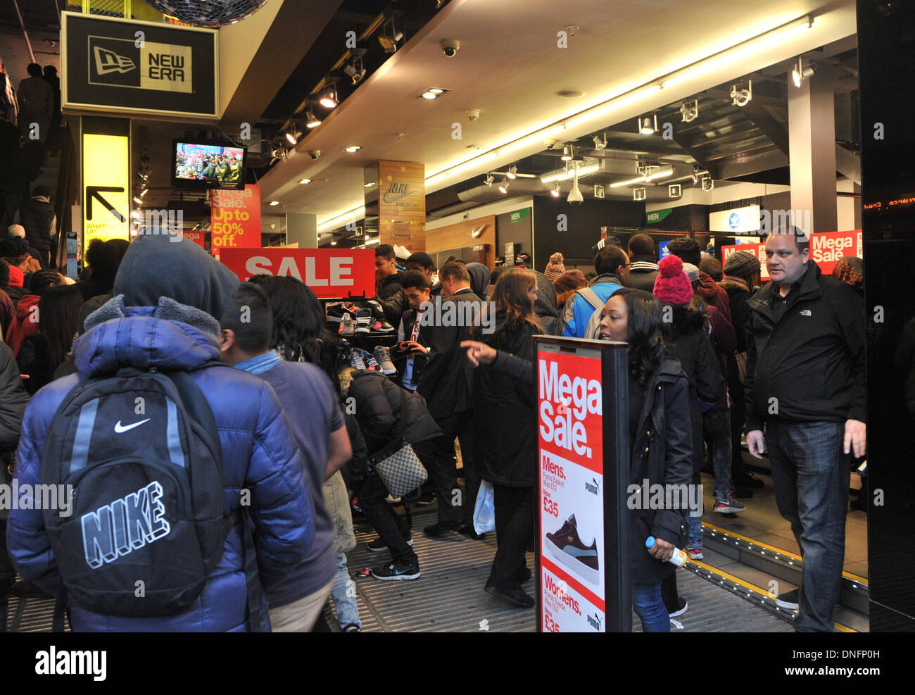 Oxford Street, London, UK. 26th December 2013. Sale at JD Sports as