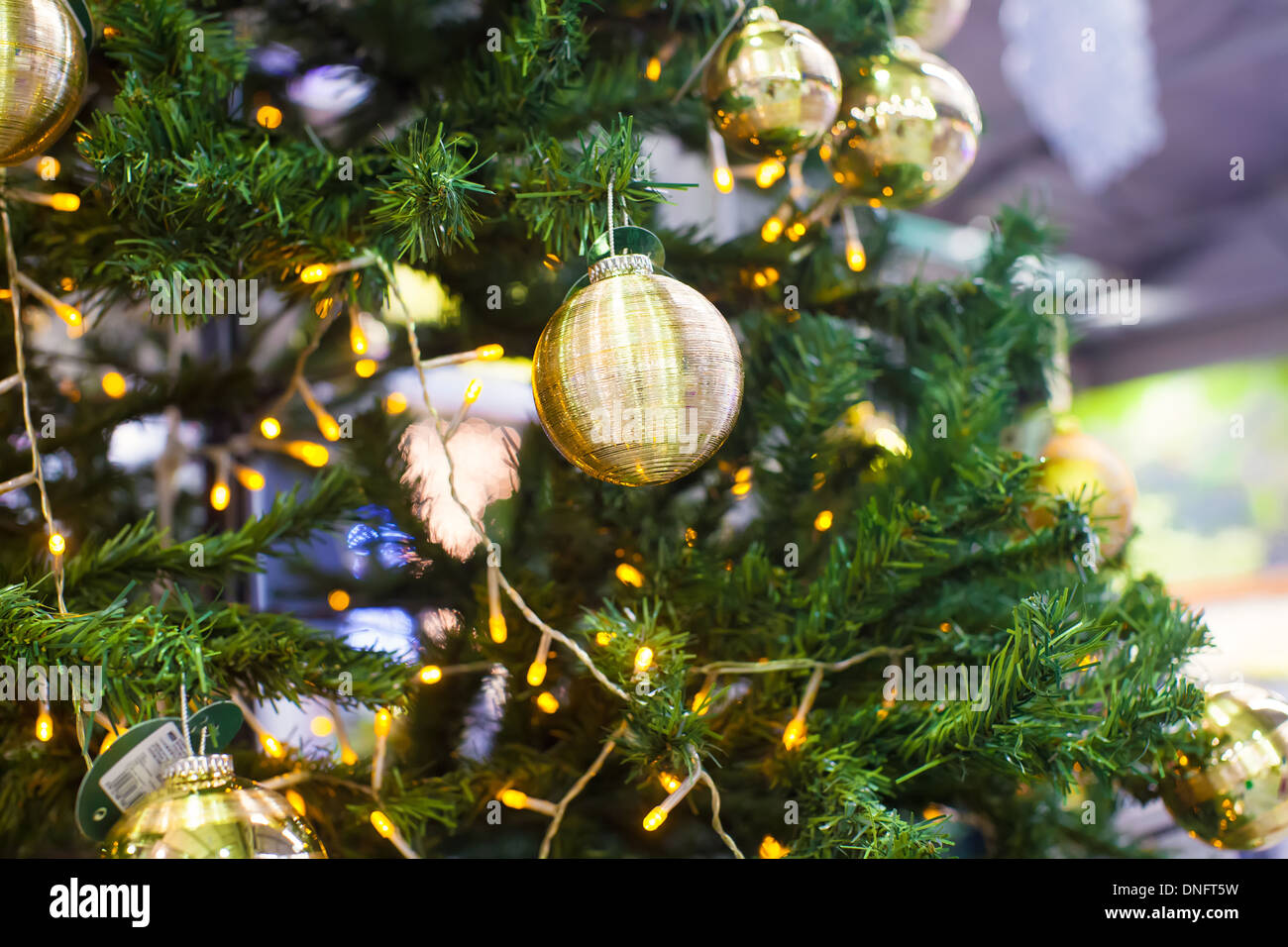 Christmas decorations and balls on the branches of fir Stock Photo Alamy