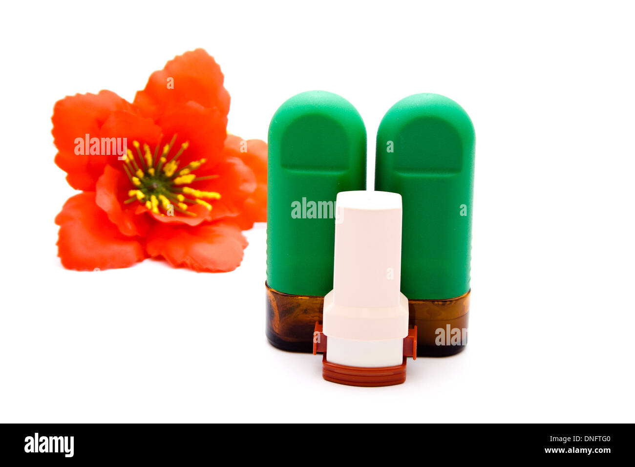 Nasal Spray with Asthma Inhaler Stock Photo