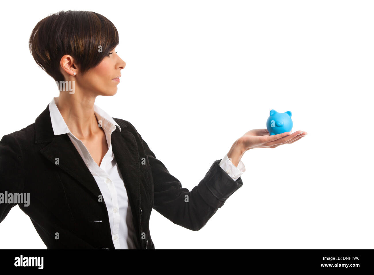woman with a piggy bank Stock Photo - Alamy