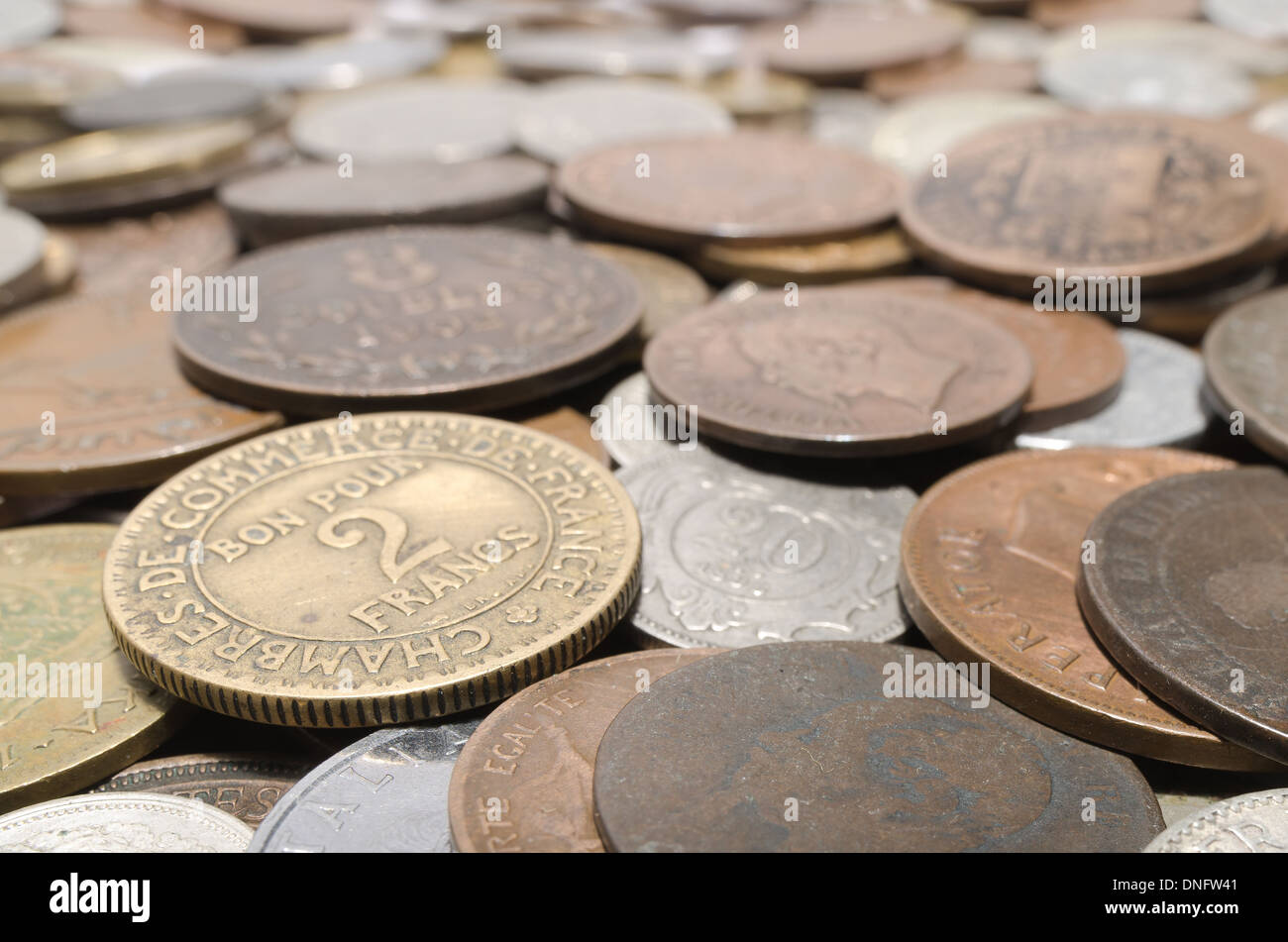old foreign currency multicultural wealth as small change Stock Photo