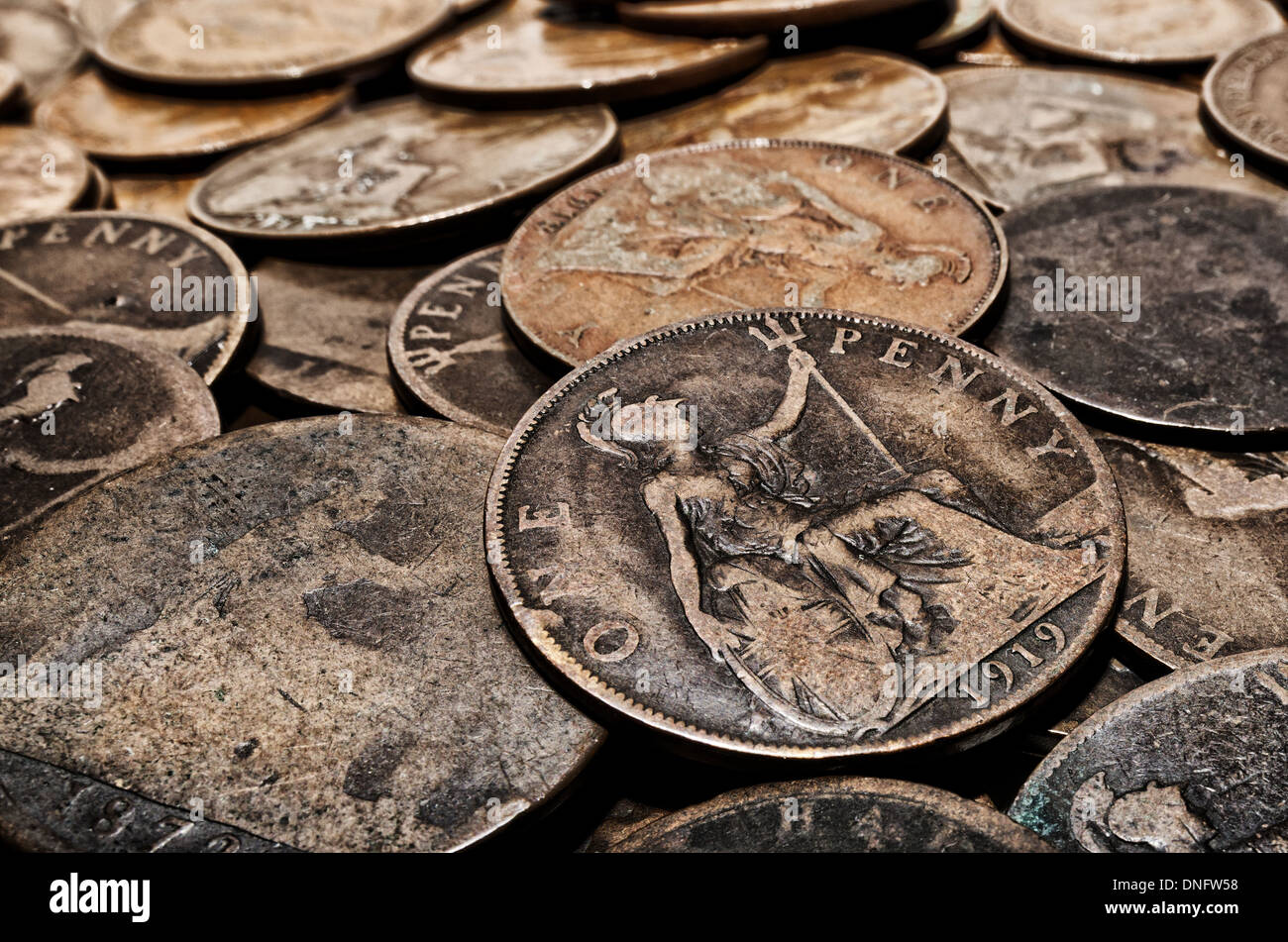 old foreign currency multicultural wealth as small change Stock Photo