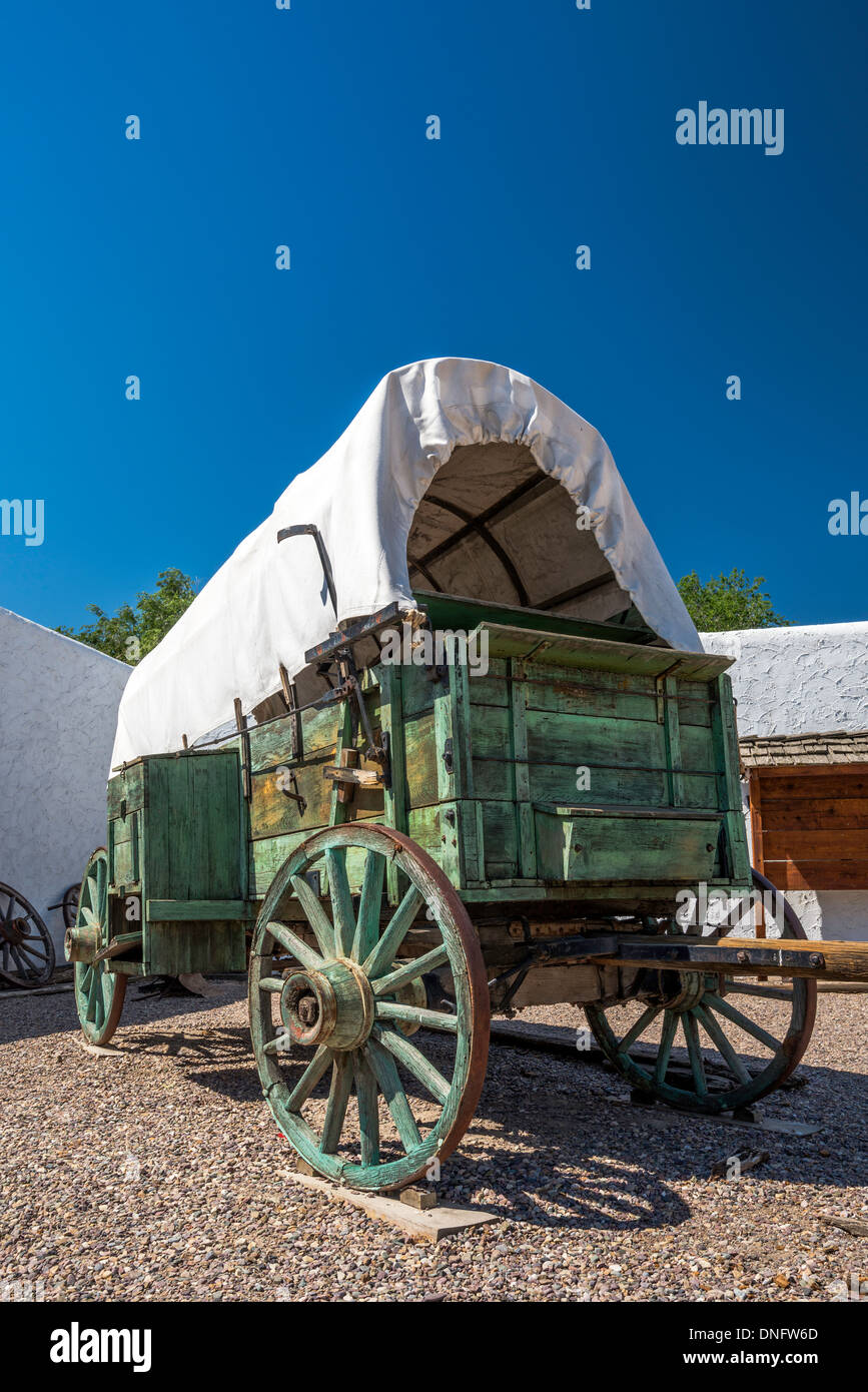 Wagon at courtyard at Fort Hall Replica, a reconstructed trading post