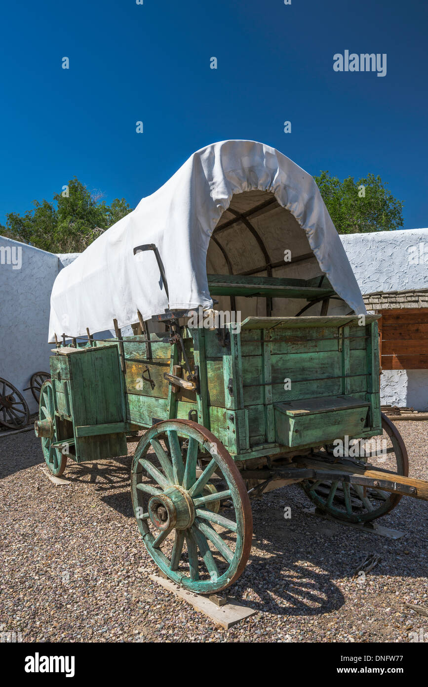 Wagon at courtyard at Fort Hall Replica, a reconstructed trading post