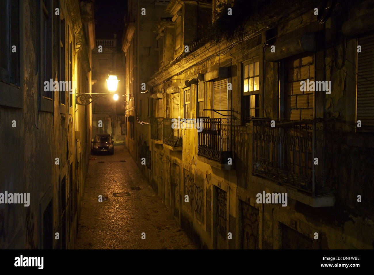Dark alleyway in Baixa, in Lisbon Portugal Stock Photo