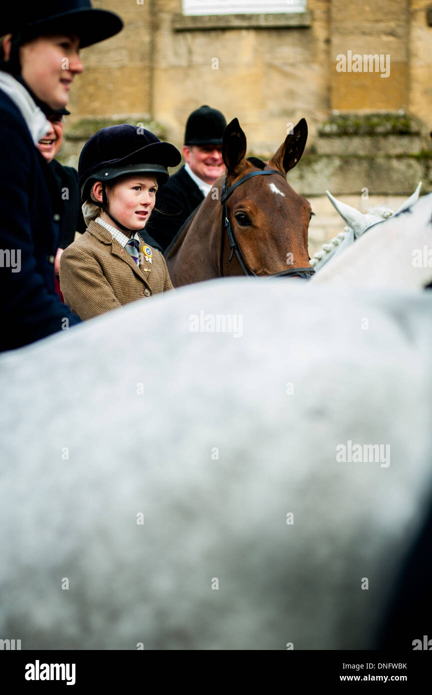 Girl on horse before Heythrop Hunt Boxing Day Meet 2013 Stock Photo