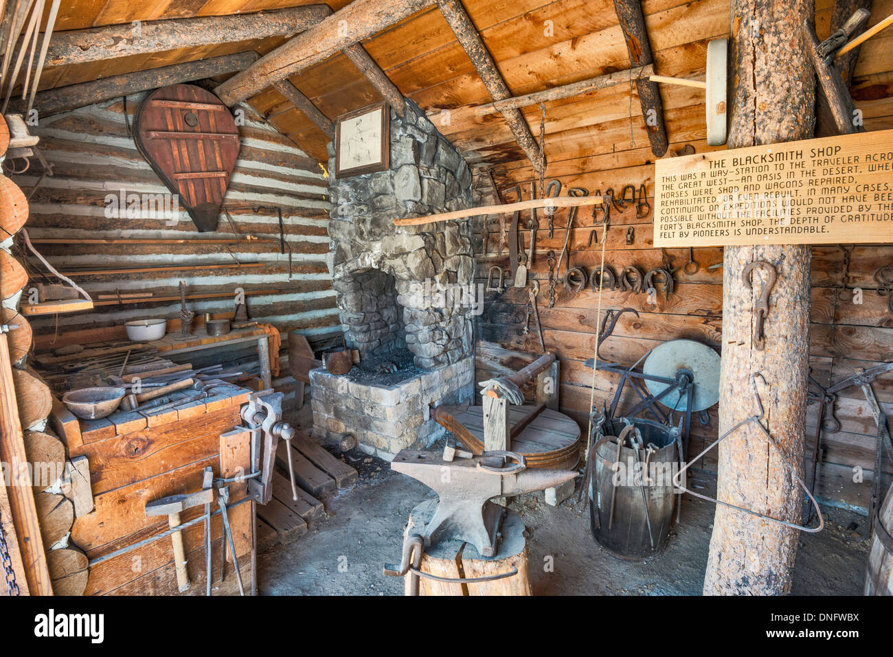 Blacksmith Shop at Fort Hall Replica, a reconstructed trading post on Oregon Trail, in Pocatello