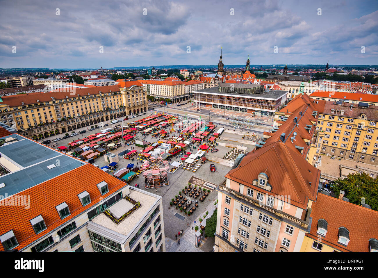 Dresden, Germany cityscape at Altmart Square. Stock Photo