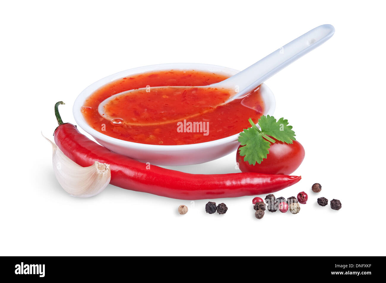 red hot chilli sauce isolated on a white background Stock Photo