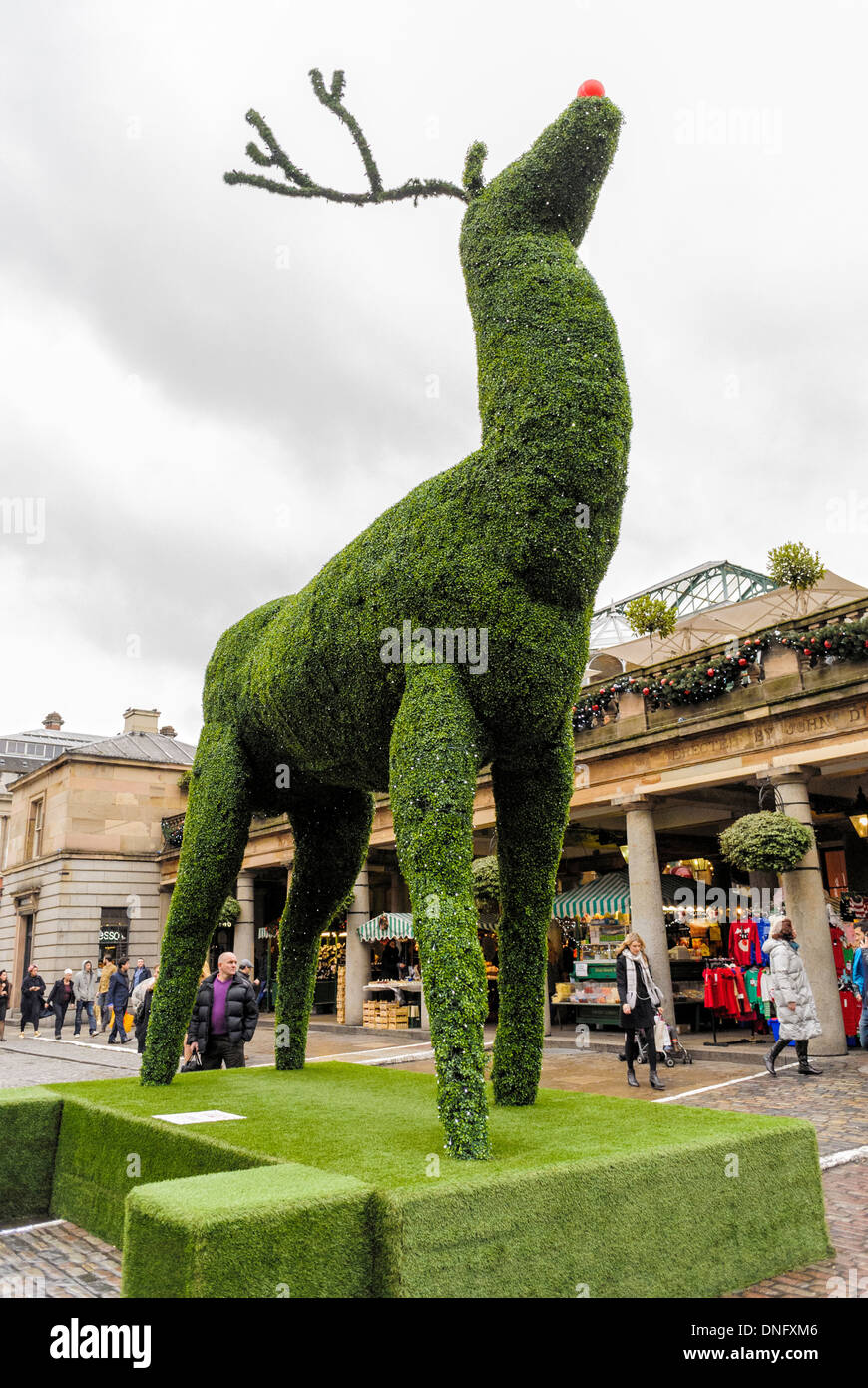 Large-scale topiary reindeer at Covent Garden, London UK. Stock Photo