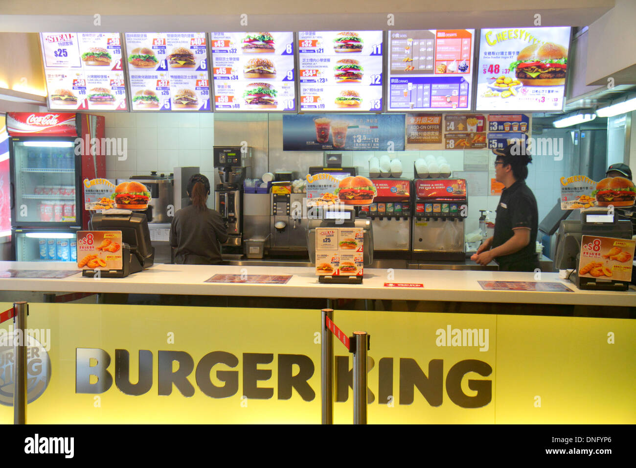 Hong Kong China,HK,Chinese,Island,Fortress Hill,King's Road,Burger King,fast food,restaurant restaurants dining cafe cafes,cuisine,food,counter,menu,C Stock Photo