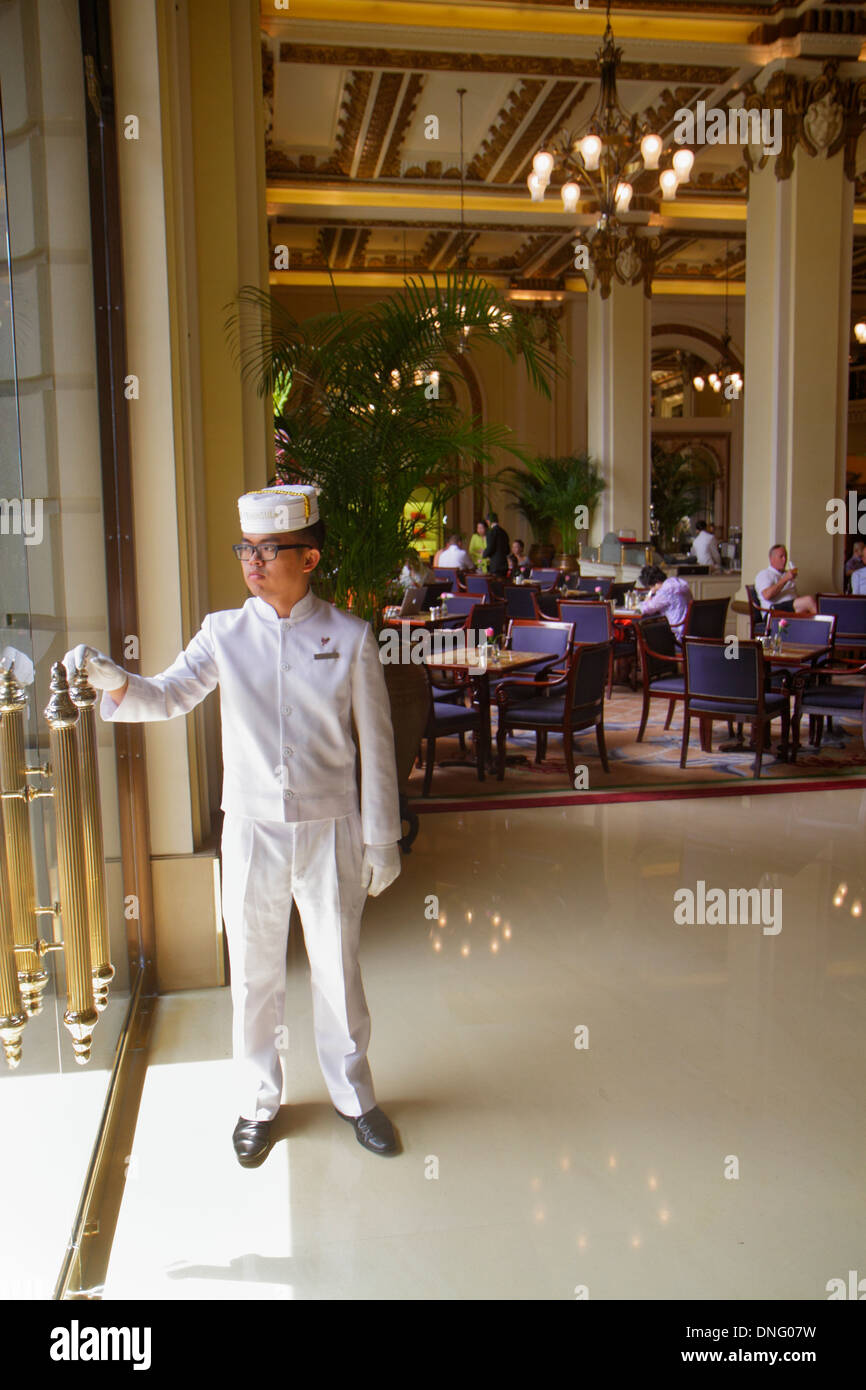 Asian man doorman uniform employee worker staff working service High