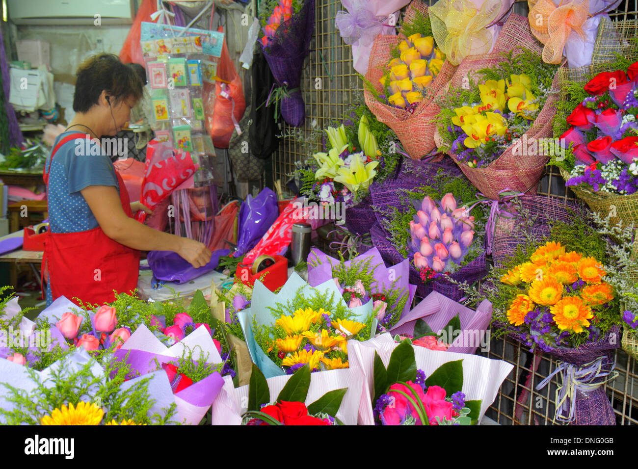 Hong Kong China,HK,Chinese,Oriental,Kowloon,Prince Edward,Flower Market Road,Mongkok,bouquets,vendor vendors,stall stalls booth market buying selling, Stock Photo